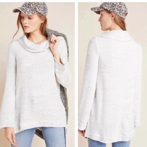 Anthropologie Cowl Neck Sweater Size XL Risa Hacci Speckle White Grey Fleece